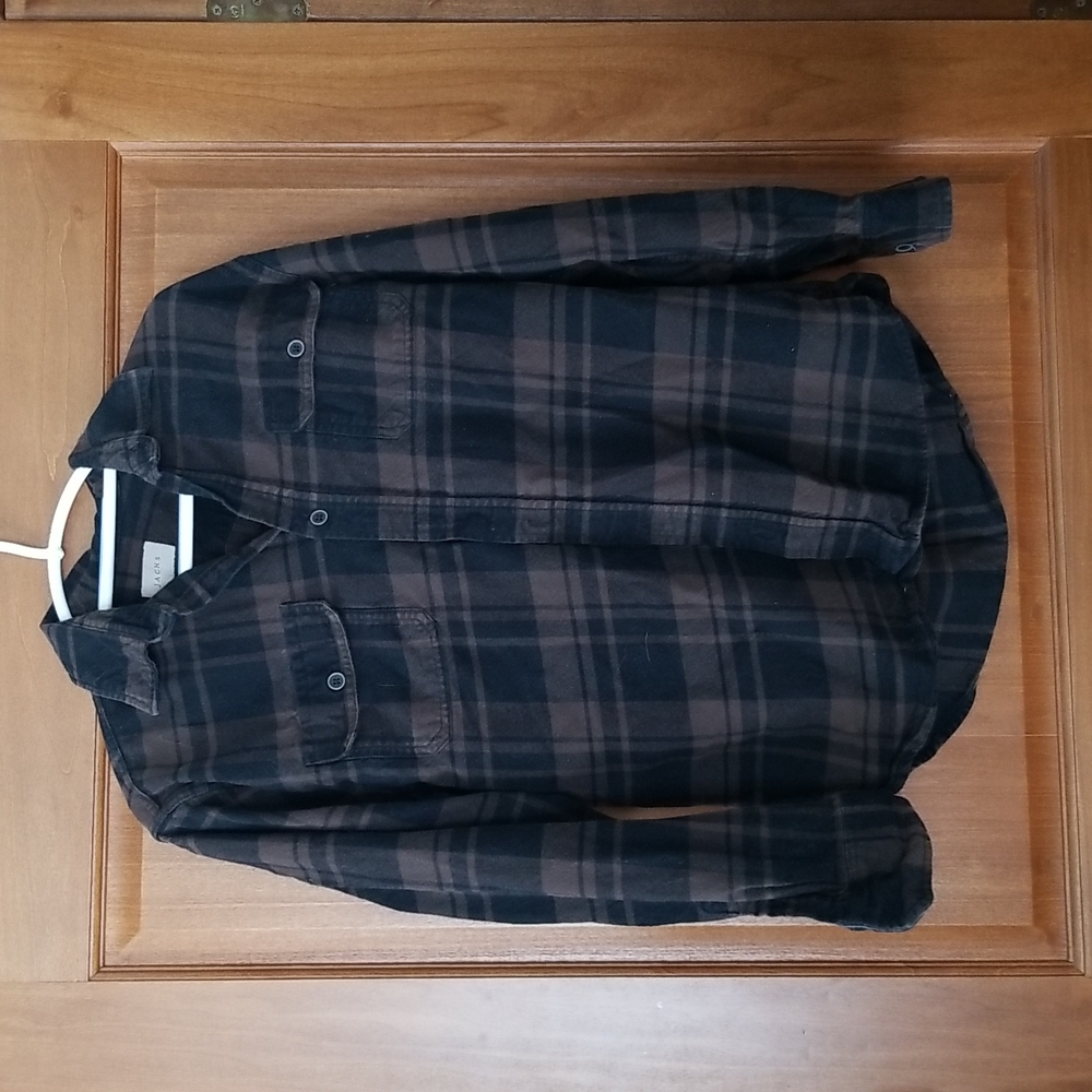 Mens Jachs Brown And Black Plaid Shirt Size Medium 100% Cotton